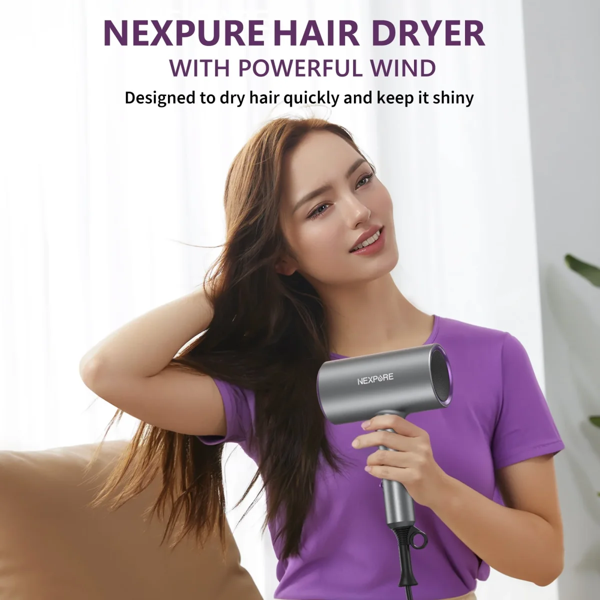 NEXPURE Nueva Actualización de Secador de Pelo Iónico Profesional, Potente Secador de Pelo de 2000W con Accesorios de Difusor y Concentrador, Adecuado para el Hogar y los Viajes, Morado - Imagen 6