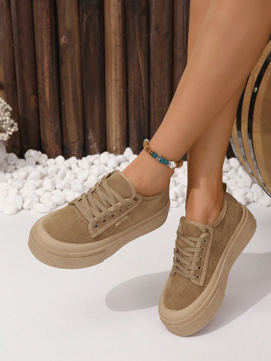 H4828P Mujer Zapatillas deportivas minimalista con cordón delantero patinar de serraje falso deportivo - Imagen 5