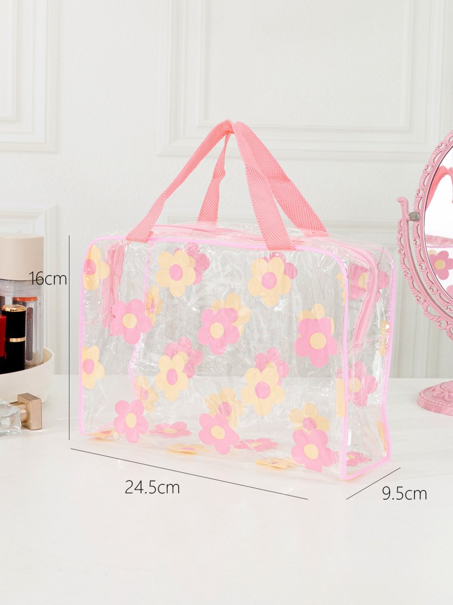 H4433P Linda bolsa de maquillaje de viaje transparente con estampado de flores, un organizador cosmético multifuncional, liviano e impermeable para guardar artÃculos de tocador, cepillos, teléfono móvil y artÃculos pequeños, con cierre de cremallera para hogar, - Imagen 6