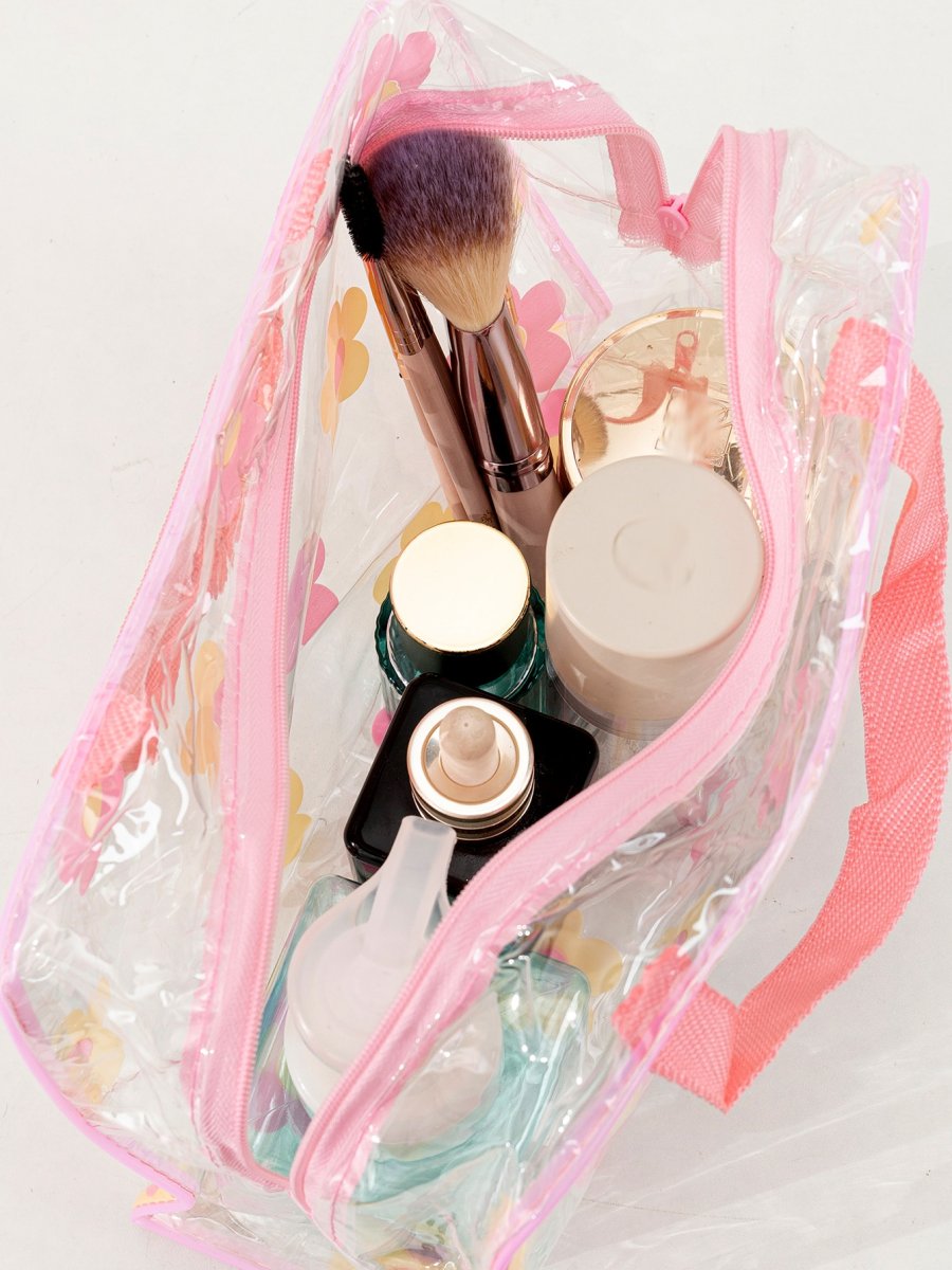 H4433P Linda bolsa de maquillaje de viaje transparente con estampado de flores, un organizador cosmético multifuncional, liviano e impermeable para guardar artÃculos de tocador, cepillos, teléfono móvil y artÃculos pequeños, con cierre de cremallera para hogar, - Imagen 5