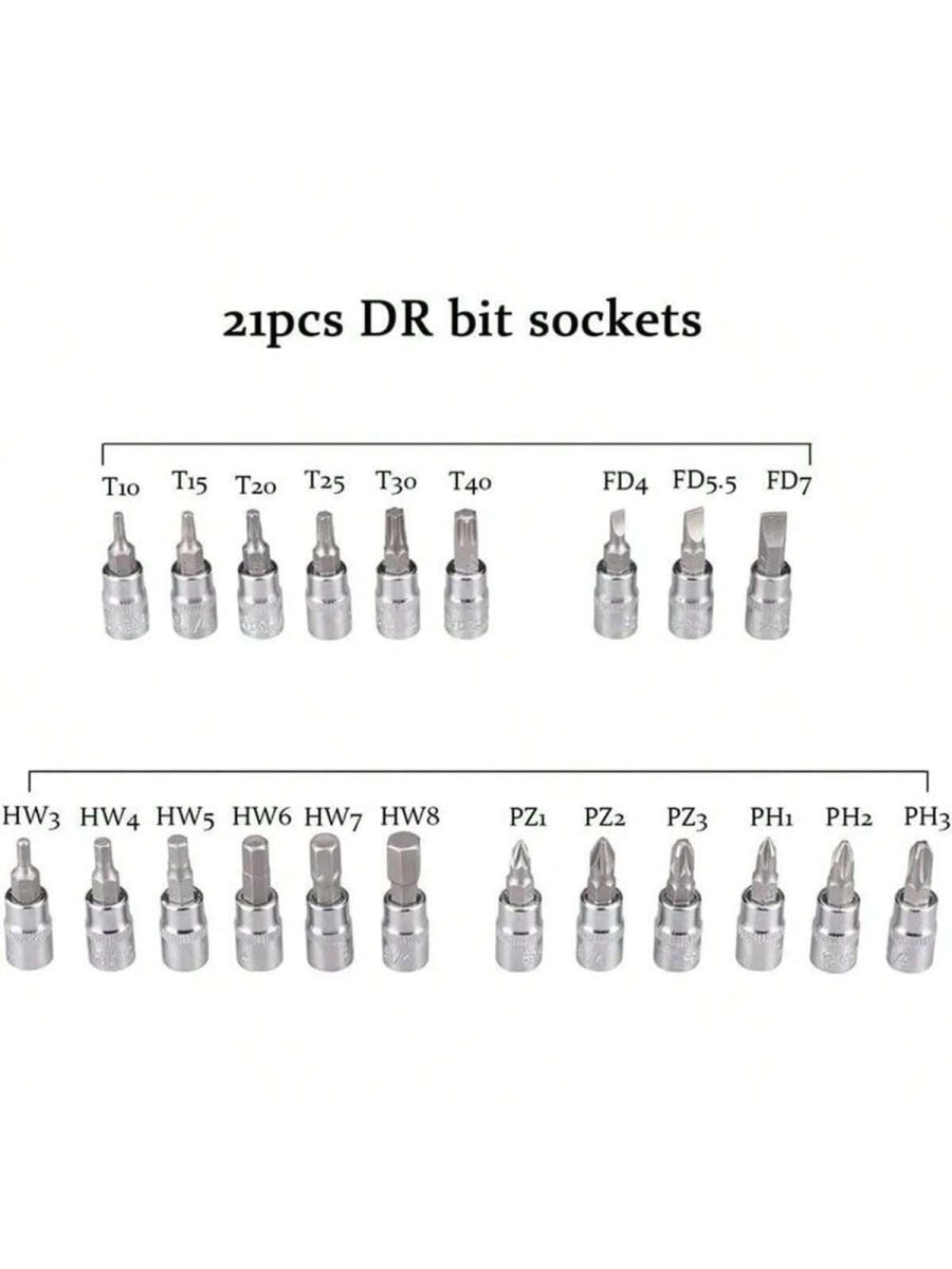 H4219P Juego de 46 llaves de trinquete con dado de accionamiento de 1/4″ con estuche de almacenamiento, incluye juego de dados de punta métrica y barra de extensión para reparación de automóviles y mantenimiento del hogar - Imagen 6