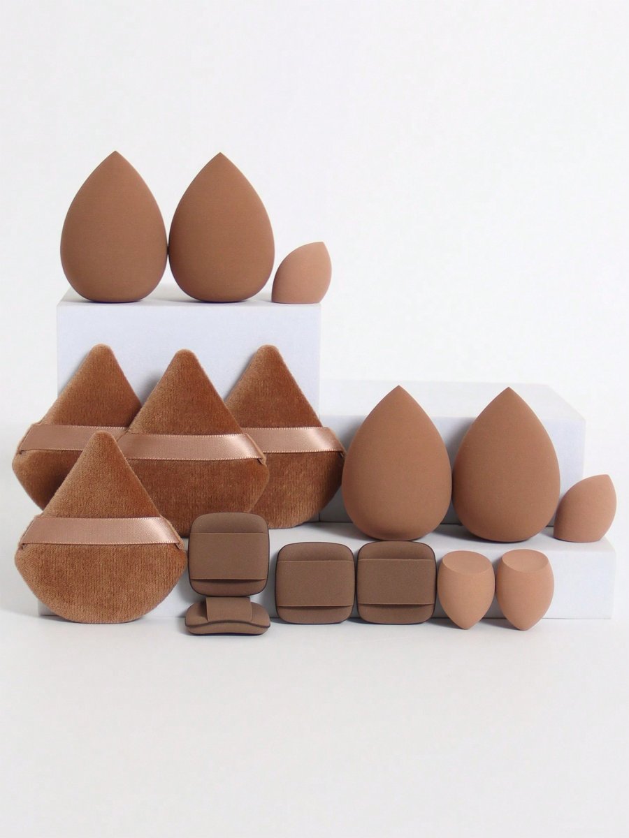 H5551P Set De 16 Herramientas De Cosmética, Incluye 4 Esponjas Sueltas Para Polvo Triangulares Y 4 Beauty Blender Y 4 Mini Beauty Blender Y 4 Esponjas Para Polvo Air Cushion Mini, Hechas De Terciopelo Ultra Suave, Diseñadas Especialmente Para Contornear, Área De