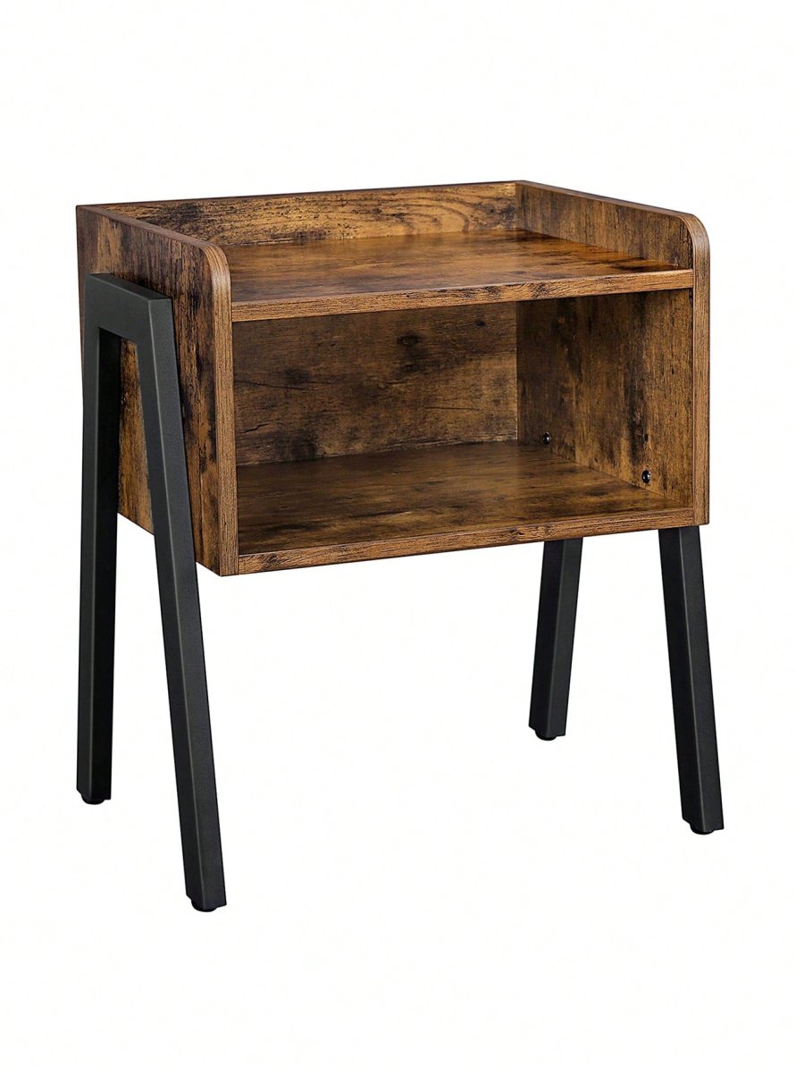 H4683P Mesa Auxiliar, Mesita de Noche, Mesa Lateral, Mesa de café Apilable, con Compartimento Delantero Abierto, Marco Metálico Robusto, Fácil de Montar, Marrón Rústico y Negro - Imagen 2