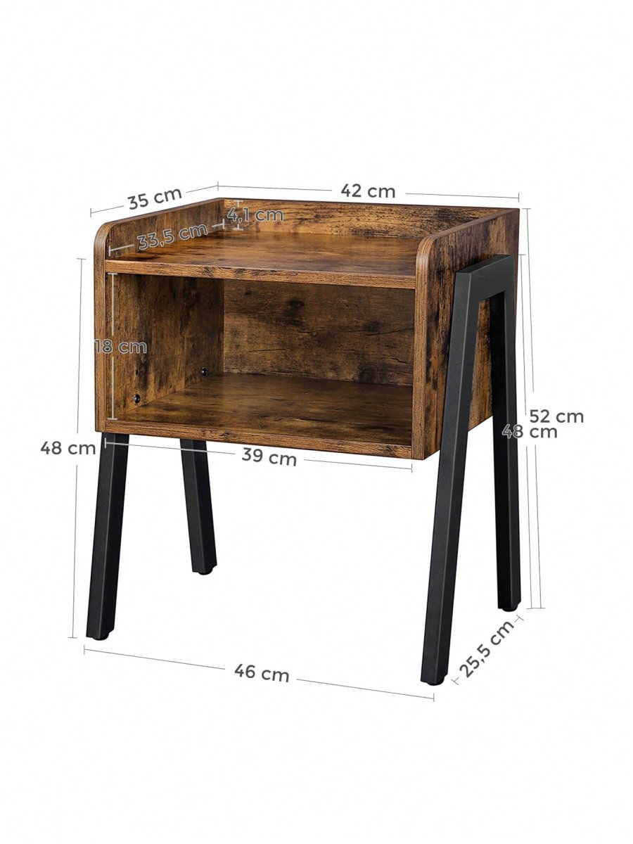 H4683P Mesa Auxiliar, Mesita de Noche, Mesa Lateral, Mesa de café Apilable, con Compartimento Delantero Abierto, Marco Metálico Robusto, Fácil de Montar, Marrón Rústico y Negro - Imagen 9