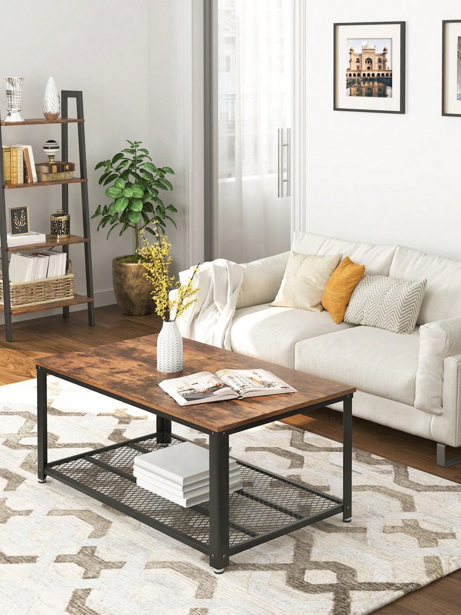 H4683P Mesa Auxiliar, Mesita de Noche, Mesa Lateral, Mesa de café Apilable, con Compartimento Delantero Abierto, Marco Metálico Robusto, Fácil de Montar, Marrón Rústico y Negro - Imagen 6