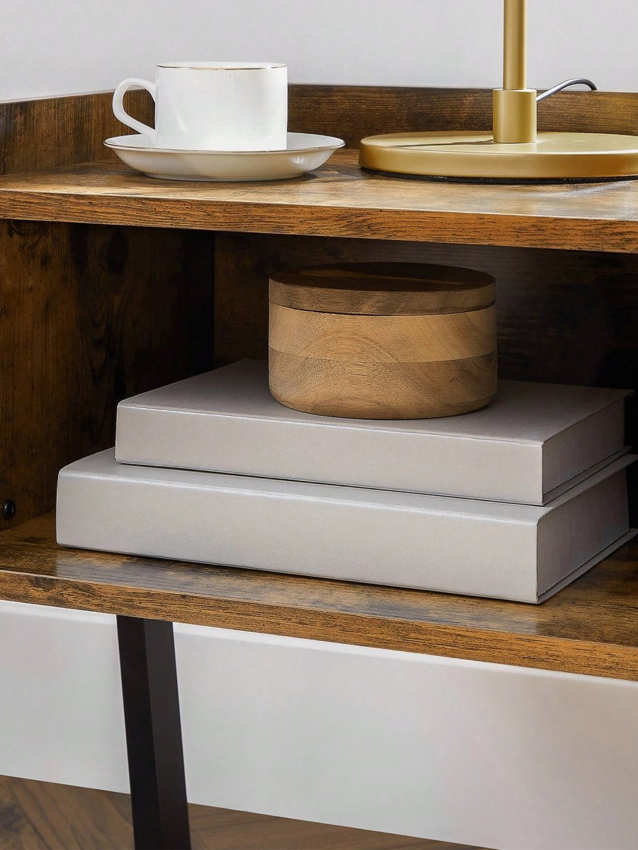 H4683P Mesa Auxiliar, Mesita de Noche, Mesa Lateral, Mesa de café Apilable, con Compartimento Delantero Abierto, Marco Metálico Robusto, Fácil de Montar, Marrón Rústico y Negro - Imagen 8