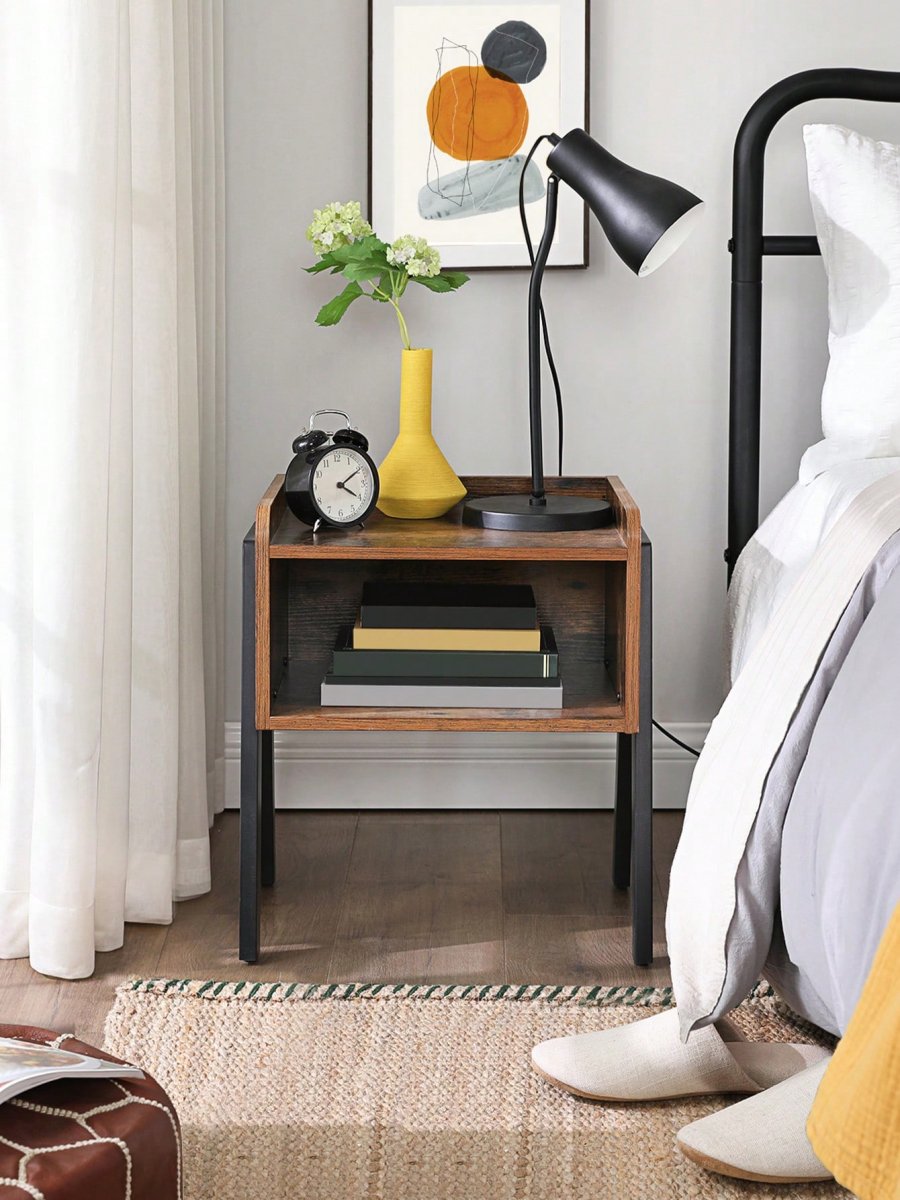 H4683P Mesa Auxiliar, Mesita de Noche, Mesa Lateral, Mesa de café Apilable, con Compartimento Delantero Abierto, Marco Metálico Robusto, Fácil de Montar, Marrón Rústico y Negro - Imagen 5