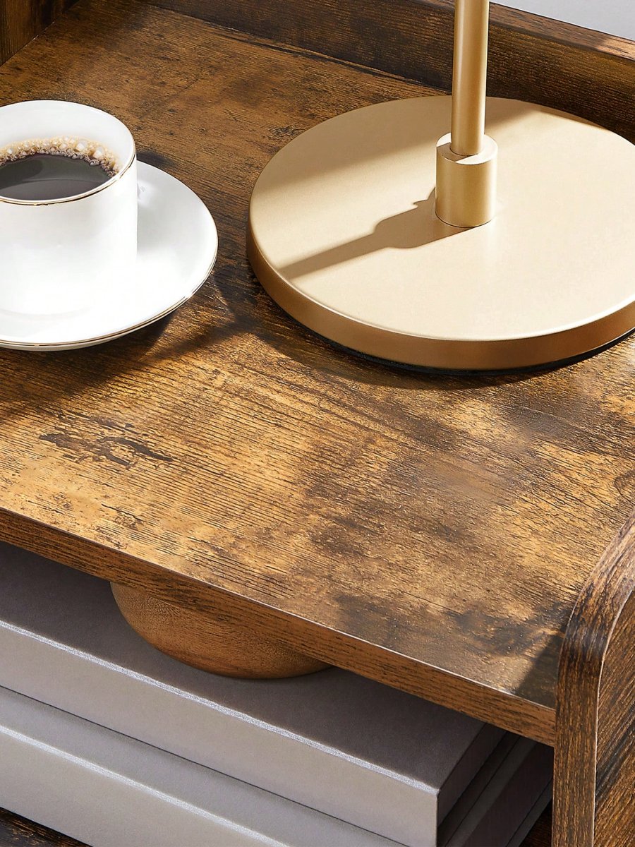 H4683P Mesa Auxiliar, Mesita de Noche, Mesa Lateral, Mesa de café Apilable, con Compartimento Delantero Abierto, Marco Metálico Robusto, Fácil de Montar, Marrón Rústico y Negro - Imagen 7