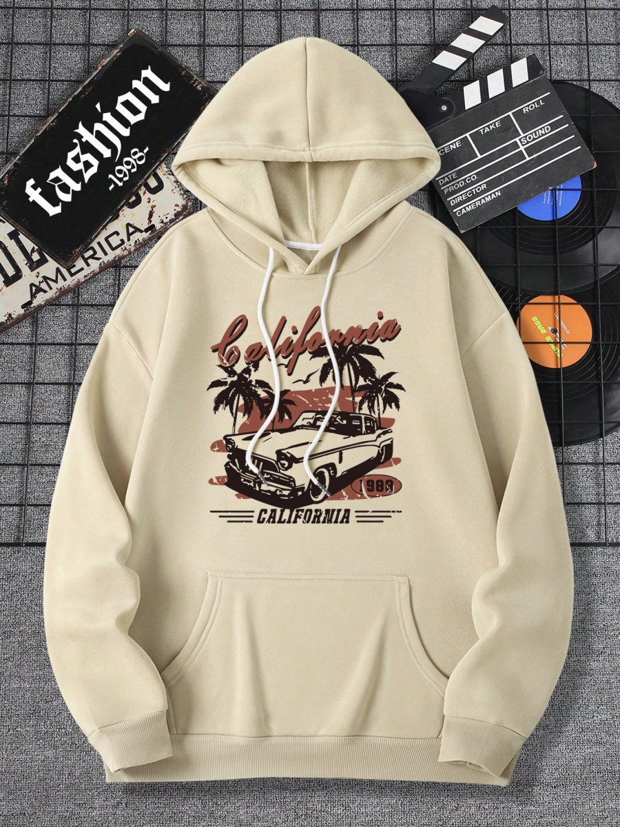 H5685P Sudadera Con Capucha Tropical Para Hombre Con Impresión De Letras, Cordón Ajustable Y Forro Polar - Imagen 6