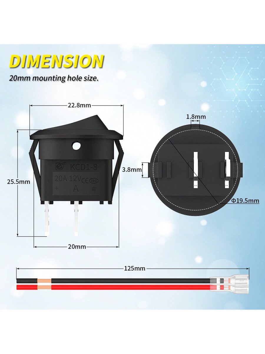 H2033P 10 Piezas Interruptor Basculante Redondo De Encendido / Apagado De 12 V Interruptor Basculante Circular De Cc De 12 Voltios Interruptor Basculante De Dos Pines Spst 6a / 250v 10a / 125v Ca 20mm Interruptor Basculante Pequeño Con Cables Para Coche, Barco M - Imagen 3