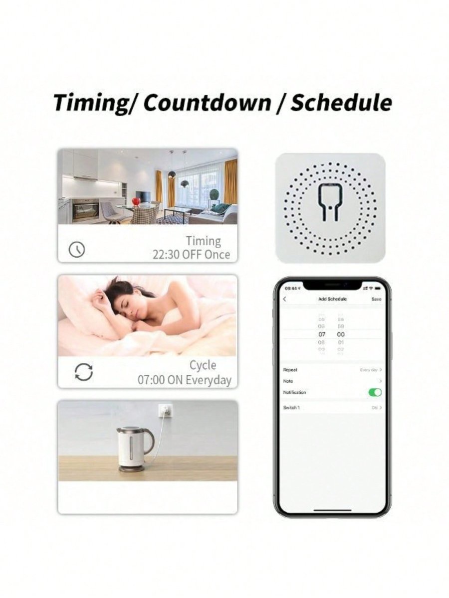 H1785P 1 pieza Interruptor inteligente WiFi Mini 16A, Interruptor de relé inteligente DIY, compatible con la aplicación Cozylife/Apple HomeKit, compatible con Alexa y Home, control remoto inalámbrico, con función de temporizador de citas - Imagen 7