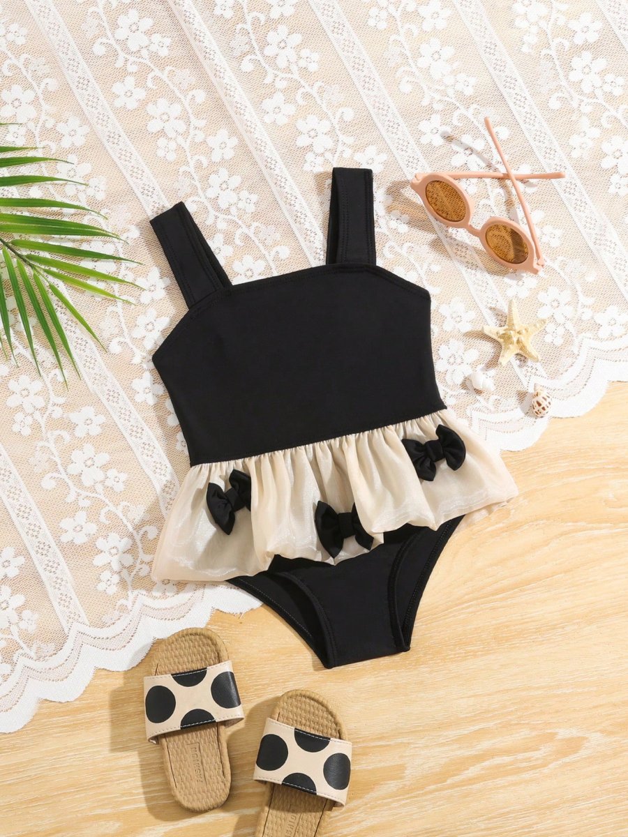 H6054P Traje de baño de una pieza para bebé niña con tirantes anchos decorados con mariposas