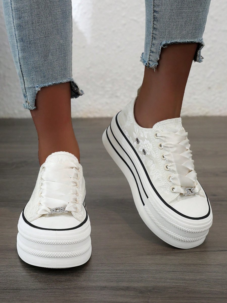 H4945P Nuevos zapatos de lona clásicos de plataforma gruesa para mujeres, zapatillas deportivas bajas, blancas, casuales, vintage y deportivas, adecuados para estudiantes - Imagen 8