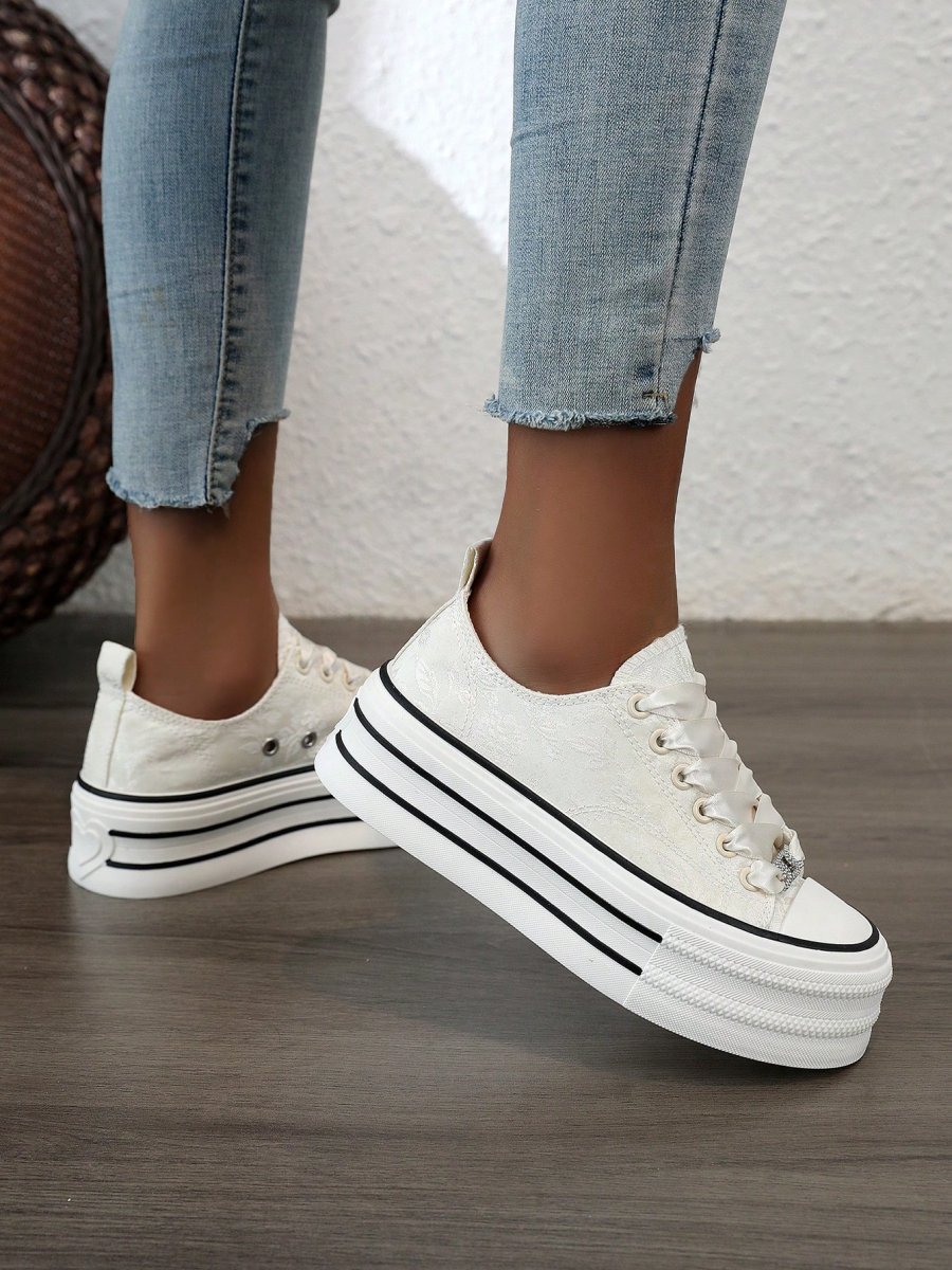 H4945P Nuevos zapatos de lona clásicos de plataforma gruesa para mujeres, zapatillas deportivas bajas, blancas, casuales, vintage y deportivas, adecuados para estudiantes - Imagen 7