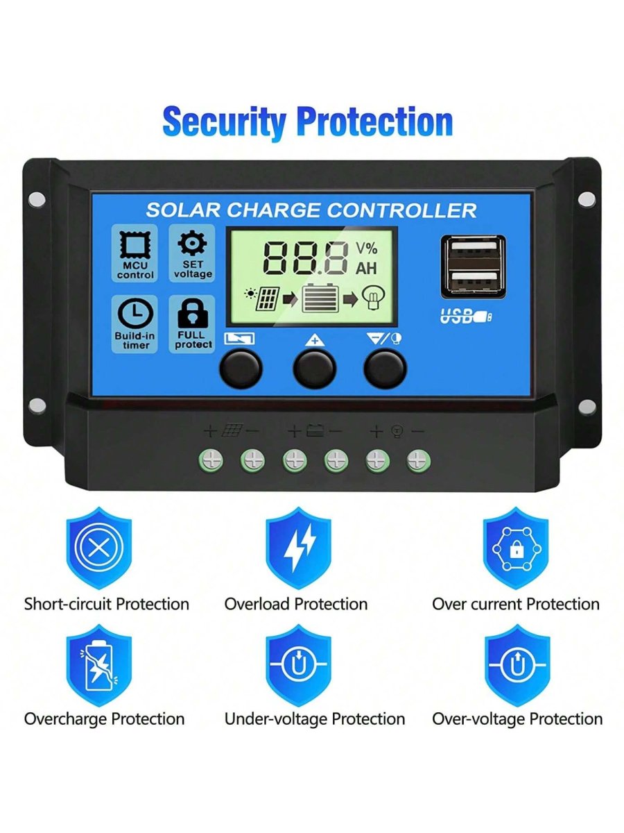 H3552P Controlador de carga solar, controlador de panel solar 12V/24V con pantalla LCD ajustable, regulador de baterÃa de panel solar con puerto USB, controlador de panel solar 10A 20A 30A - Imagen 7