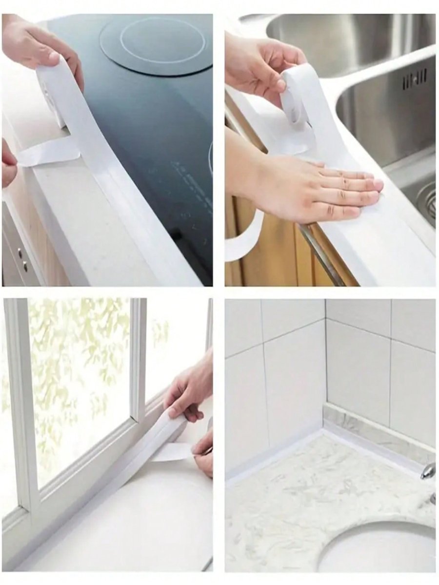 H2000P 1 rollo de cinta blanca impermeable y resistente al moho, tira de sellado autoadhesiva, tira de calafateo, adhesivo de calafateo, cinta de sellado impermeable de calafateo, adhesivo de borde de pared impermeable y de fregadero, suministros de limpieza, di - Imagen 9