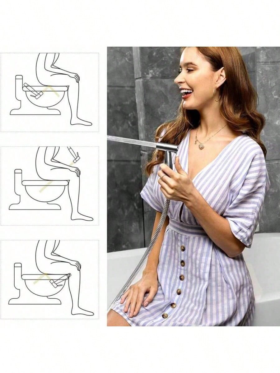 H2913P Cabeza De Rociado Manual Con Manguera, Cabezal De Rociado Para Inodoro De Acero Inoxidable, Cabezal De Rociado Manual Con Manguera, Utilizado Para Limpieza Femenina Y Ducha, Se Puede Instalar En La Pared O En El Inodoro - Imagen 3