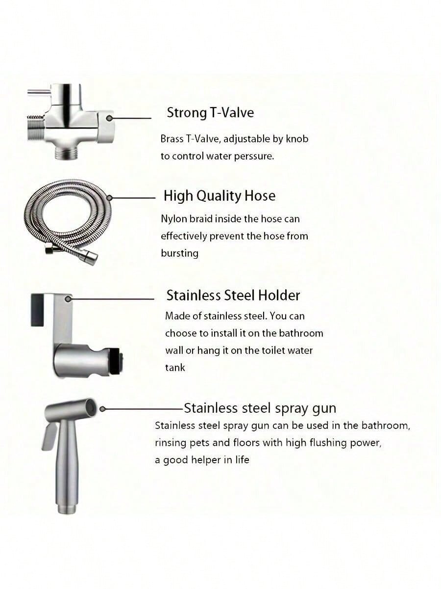 H2913P Cabeza De Rociado Manual Con Manguera, Cabezal De Rociado Para Inodoro De Acero Inoxidable, Cabezal De Rociado Manual Con Manguera, Utilizado Para Limpieza Femenina Y Ducha, Se Puede Instalar En La Pared O En El Inodoro - Imagen 8