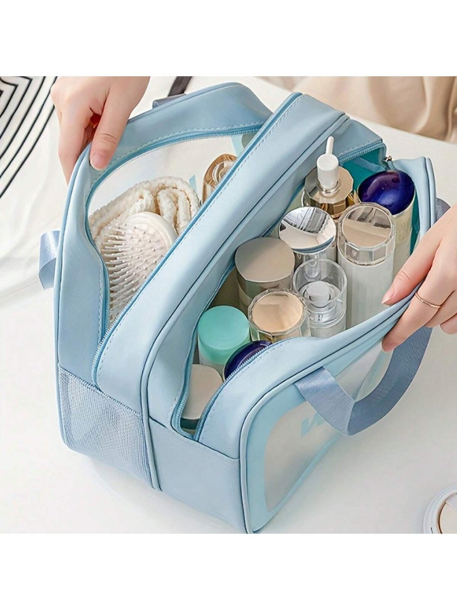 H1934P 1 pieza de gran tamaño duplicado separación seca y húmeda bolsa de cosméticos para viajes, bolsa de almacenamiento portátil con cremallera multifunción para salir, bolsa de hombro multifunción para mujeres reutilizable para el Black Friday, paquete de cui - Imagen 3