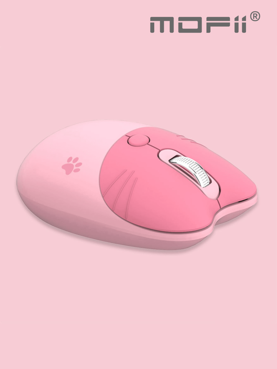 H4562P MOFII Ratón Inalámbrico M3 con Patrón De Pata De Gato Lindo Y Ligero Y Forma De Oreja De Gato, Adecuado Para Windows, PC, Computadoras Portátiles, Computadoras De Escritorio, Rosa