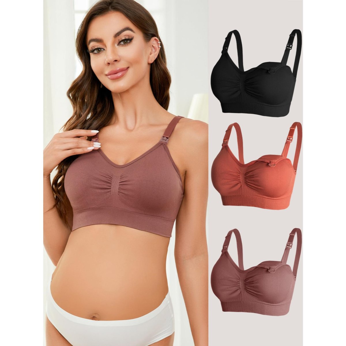 H2165P 3 piezas de ropa interior de maternidad de nylon, negro/rojo/naranja para madre