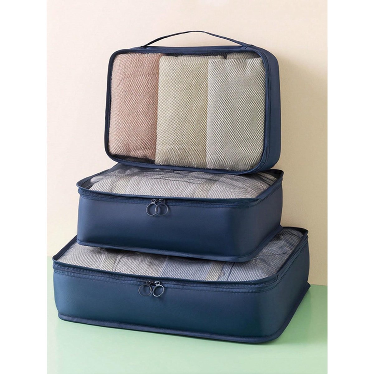 H2152P 3 juegos de cubos de embalaje de compresión, cubos de embalaje, organizadores de embalaje de equipaje plegables, bolsas organizadoras de equipaje para accesorios de viaje, almacenamiento de ropa para hombres y mujeres, esenciales de viaje para mochila