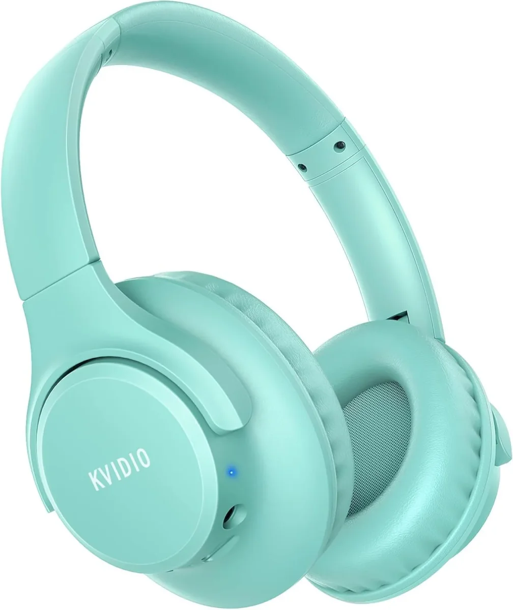 KVIDIO Auriculares Bluetooth sobre la oreja, 65 horas de reproducción, auriculares inalámbricos con micrófono, auriculares ligeros plegables con graves profundos, sonido estéreo de alta fidelidad de