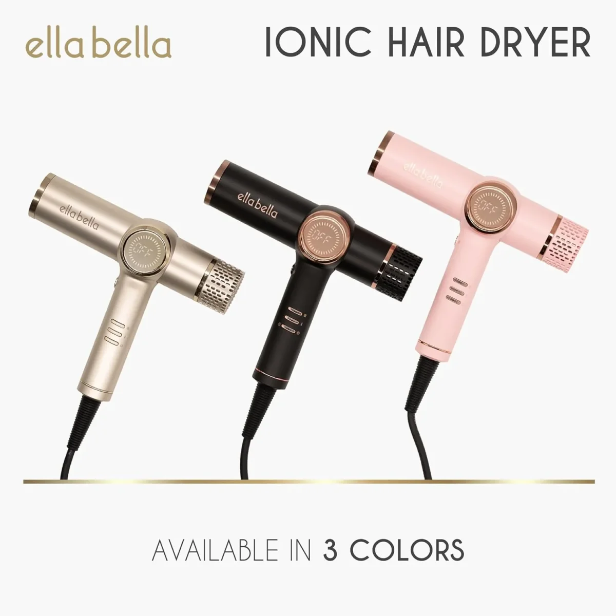 ELLA BELLA® Secador de pelo iónico profesional con difusor • Secador de iones negativos • Adecuado para todo tipo de cabello • Control inteligente del calor y velocidades de secado rápido • Diseño - Imagen 7