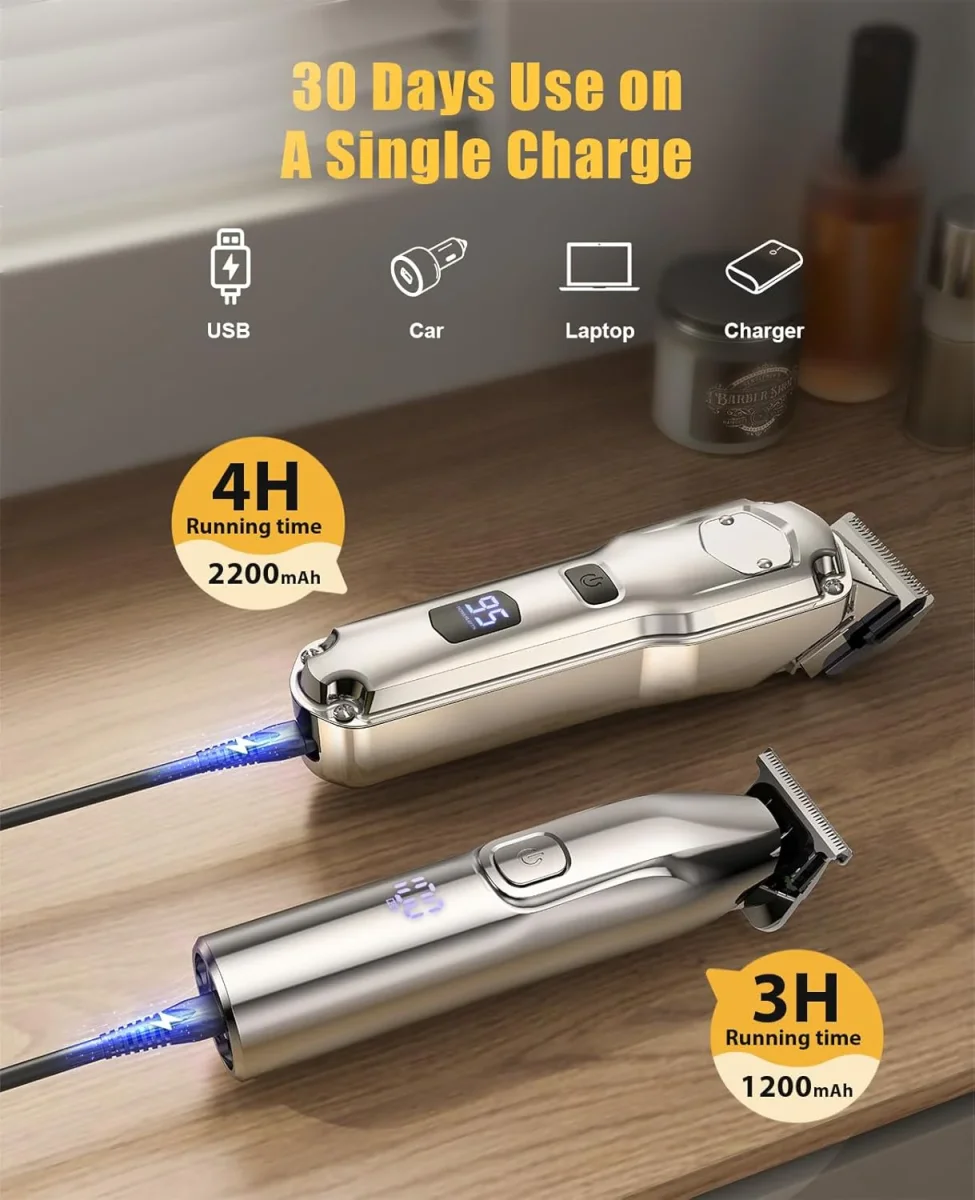 Romanda Juego de cortapelos y recortadores, cortapelos para hombres inalámbricos, juego de cortaúñas y aseo para hombre, juego de cortapelos de peluquerÃa - Imagen 4