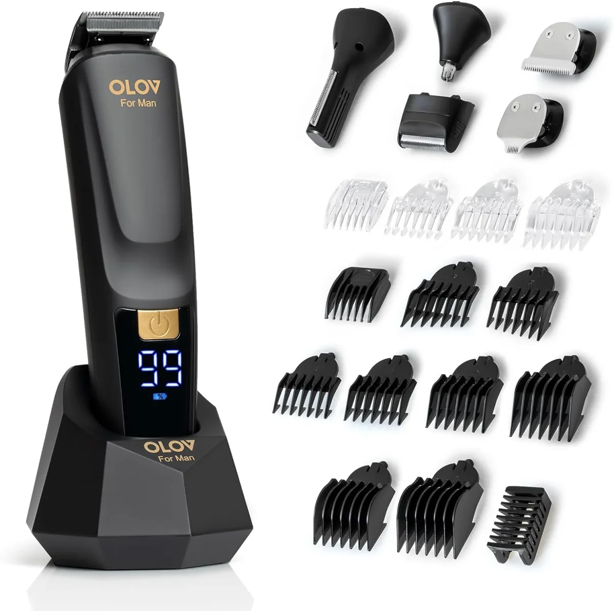 Cortadora de barba, kit de aseo todo en uno para hombre de 21 piezas y cortapelos, nariz, oÃdo, cuerpo y cara, maquinilla de afeitar eléctrica con base de recarga USB