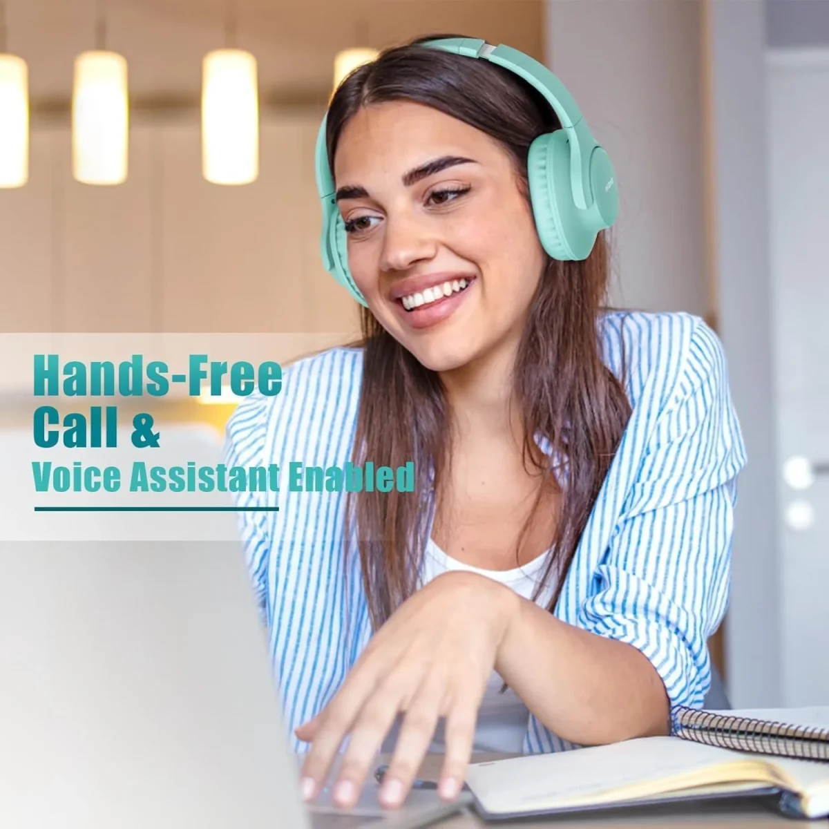 KVIDIO Auriculares Bluetooth sobre la oreja, 65 horas de reproducción, auriculares inalámbricos con micrófono, auriculares ligeros plegables con graves profundos, sonido estéreo de alta fidelidad de - Imagen 4