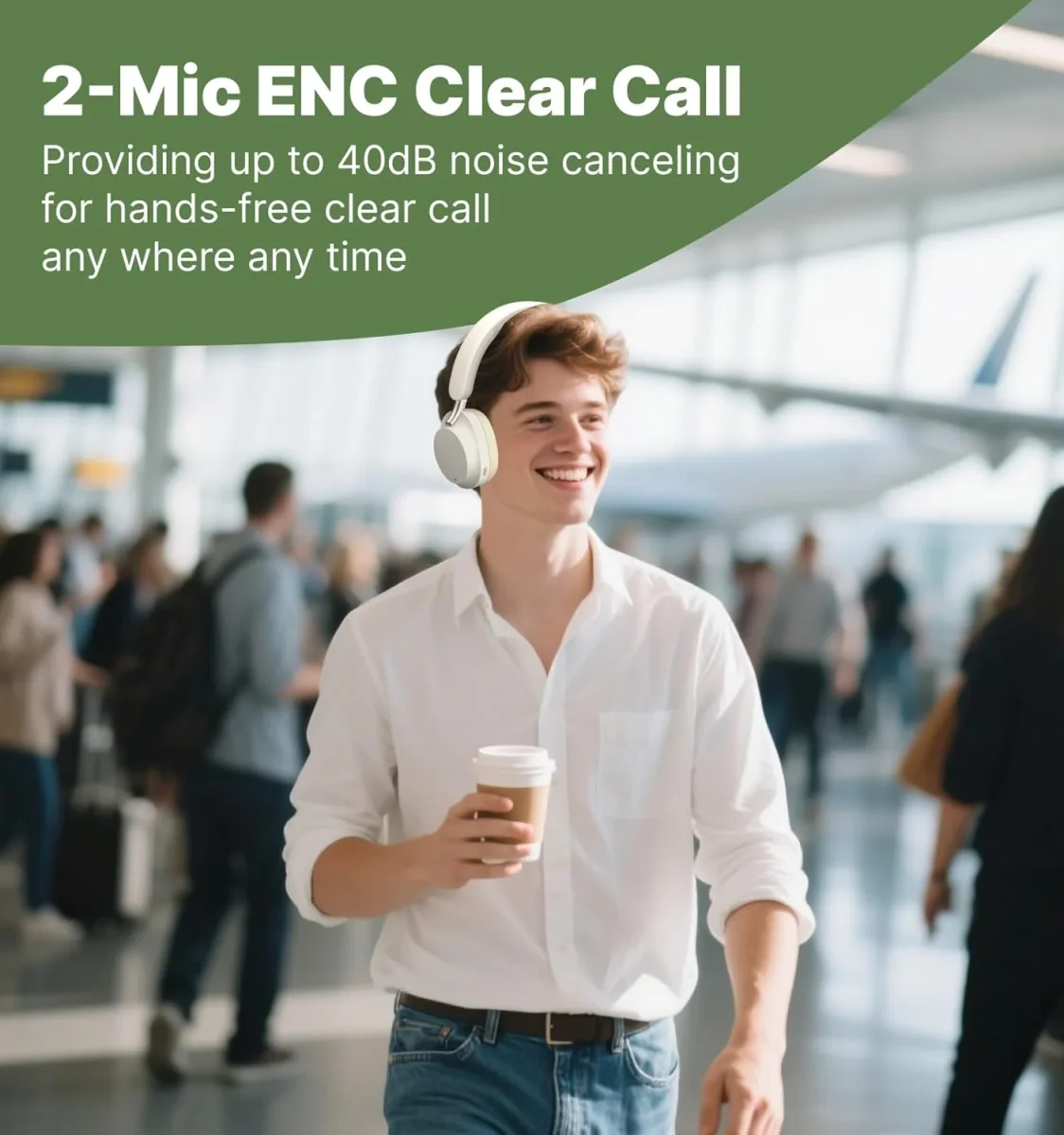 Hmusic MS04 Auriculares con cancelación de ruido sobre la oreja, auriculares hÃbridos ANC de 40 dB, 2 micrófonos ENC, baterÃa de larga duración de 80 horas, audio 3.5 con cable/Bluetooth 5.3, plegable - Imagen 4