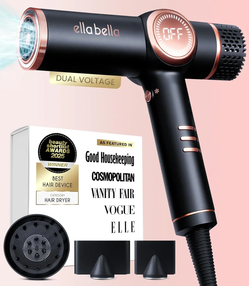 ELLA BELLA® Secador de pelo iónico profesional con difusor • Secador de iones negativos • Adecuado para todo tipo de cabello • Control inteligente del calor y velocidades de secado rápido • Diseño - Imagen 9