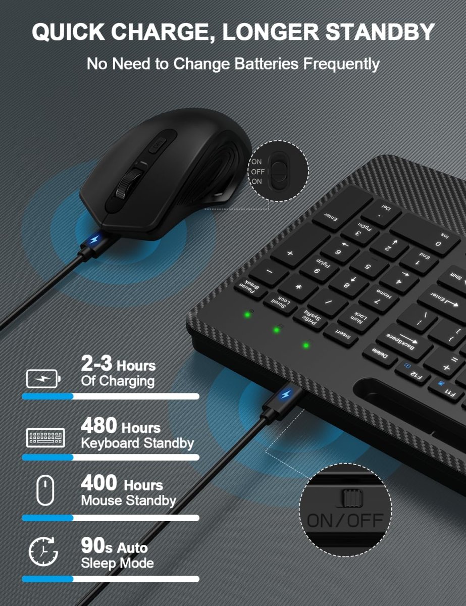 Combo de teclado y mouse inalámbricos, teclado ergonómico con reposamuñecas, soporte para teléfono, modo de suspensión, 2.4G sin retrasos, recargable, compacto, silencioso, teclado inalámbrico para - Imagen 6