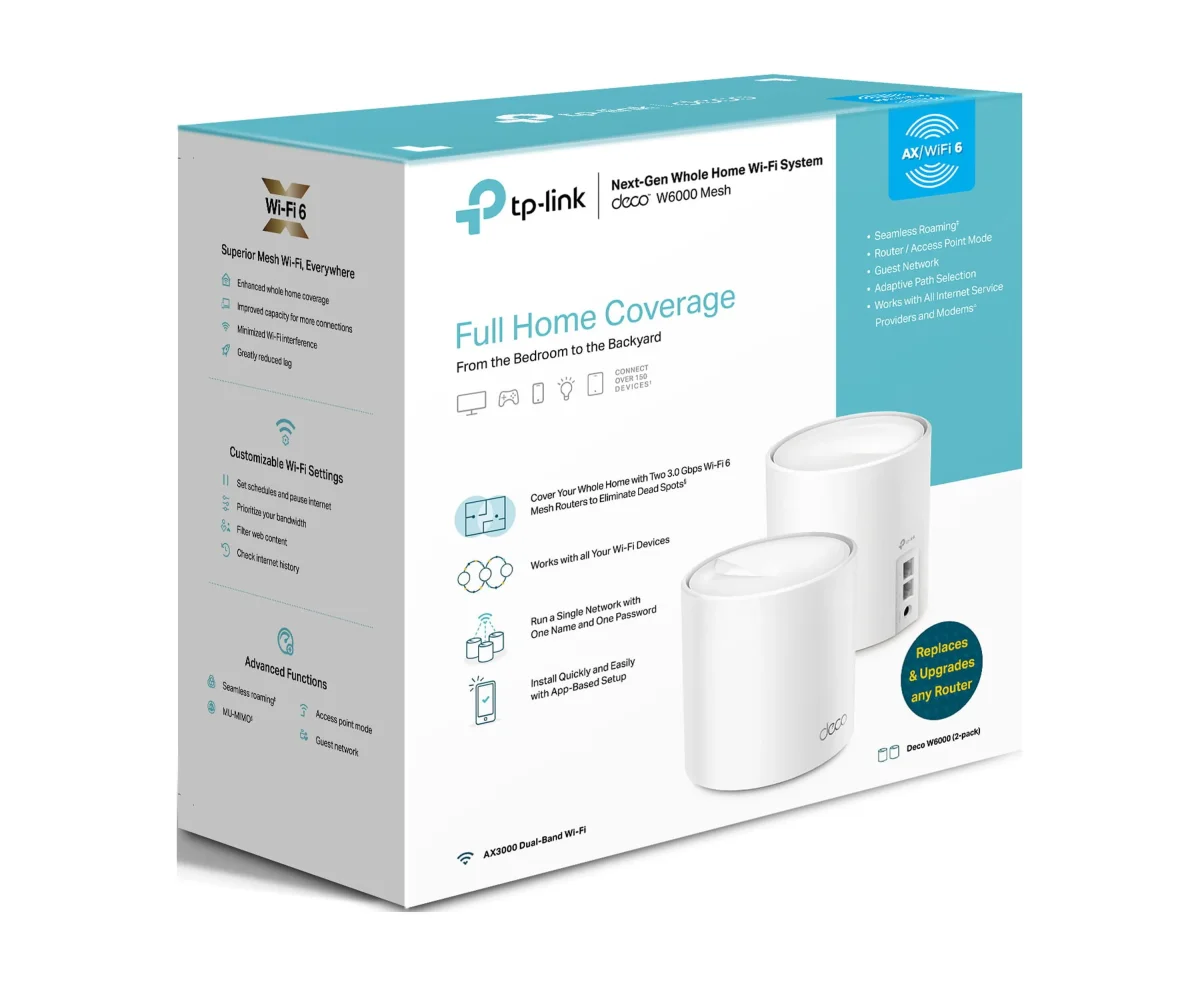 TP-Link Wi-Fi 6 AX3000 Wi-Fi 6 Mesh Router System / Deco W6000 (Paquete de 2) / 5000 Pies Cuadrados de Cobertura WiFi, Reemplaza Routers y Extensores Individuales, Cobertura Interior de hasta 5000 Pies Cuadrados. - Imagen 3
