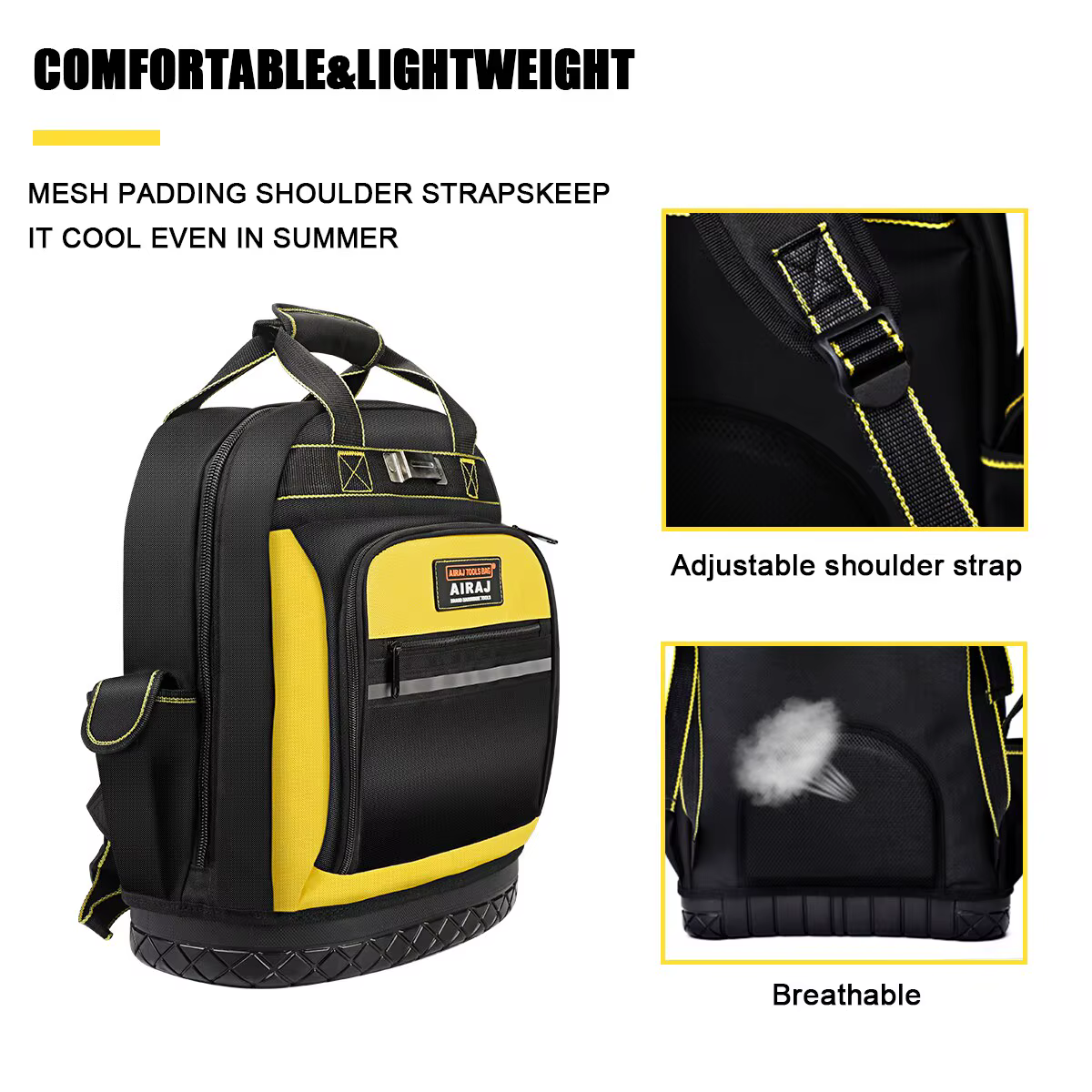 H2285P AIRAJ mochila de herramientas impermeable, bolsa de herramientas con Base de goma, organizador de herramientas de servicio pesado, bolsas de herramientas para trabajadores de mantenimiento de fontanero electricista - Imagen 4