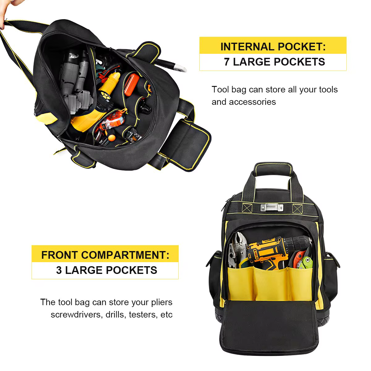 H2285P AIRAJ mochila de herramientas impermeable, bolsa de herramientas con Base de goma, organizador de herramientas de servicio pesado, bolsas de herramientas para trabajadores de mantenimiento de fontanero electricista - Imagen 6
