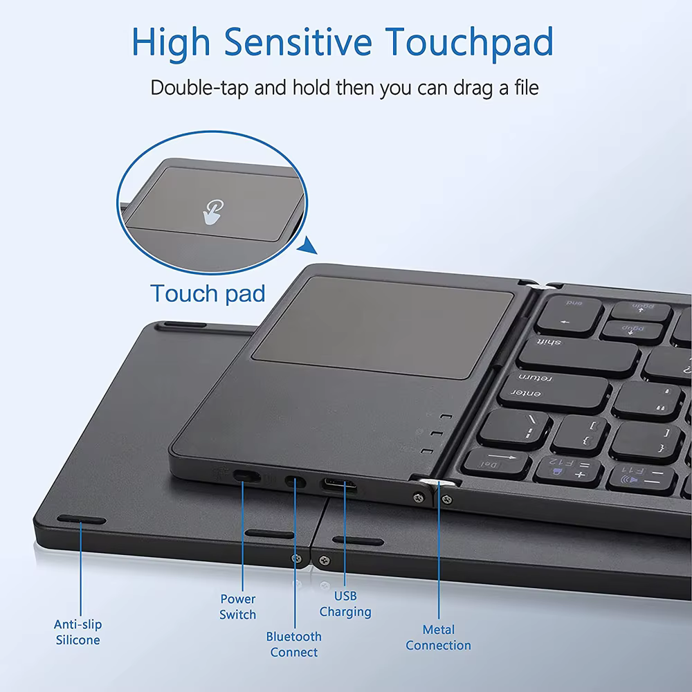 H4762P Miniteclado portátil plegable con Bluetooth, teclado inalámbrico con panel táctil para IOS, Android, Windows, ipad, tableta, nuevo - Imagen 3