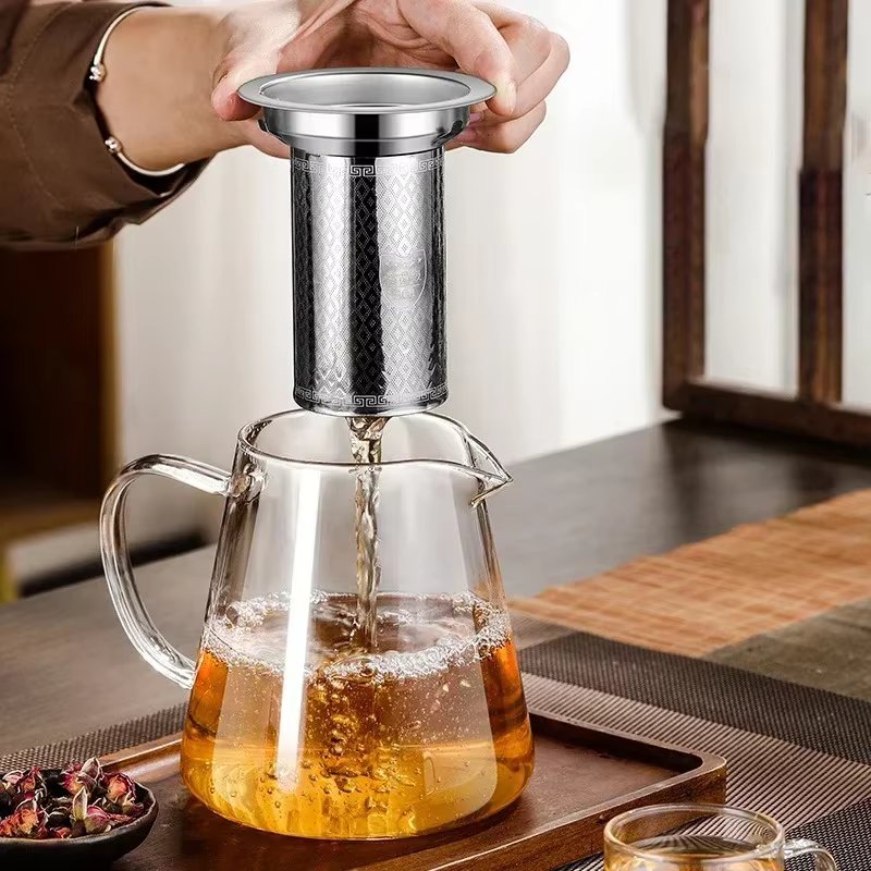 H5914P Tetera de vidrio, tetera de estufa resistente al calor con colador de acero inoxidable, infusor, tetera de Kung Fu adecuada para Cocina de Inducción - Imagen 3