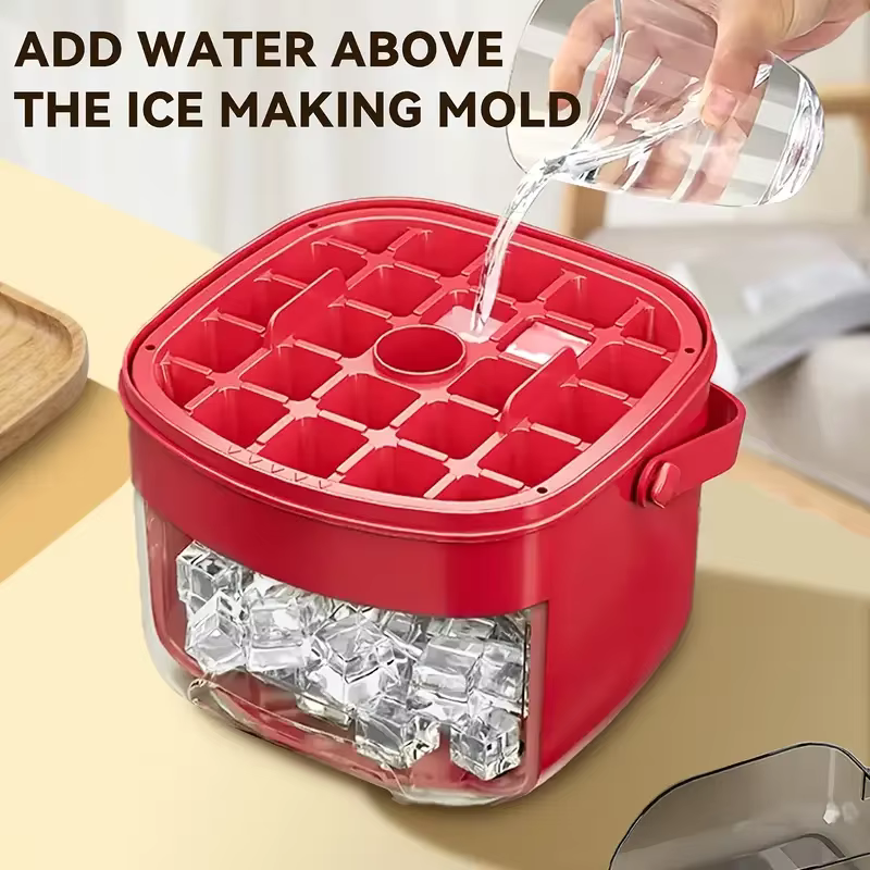 H4860P Máquina de hielo extragrande: bandeja de almacenamiento de plástico de doble capa y de calidad alimentaria, diseño portátil para bebidas, utensilio de cocina esencial. - Imagen 3