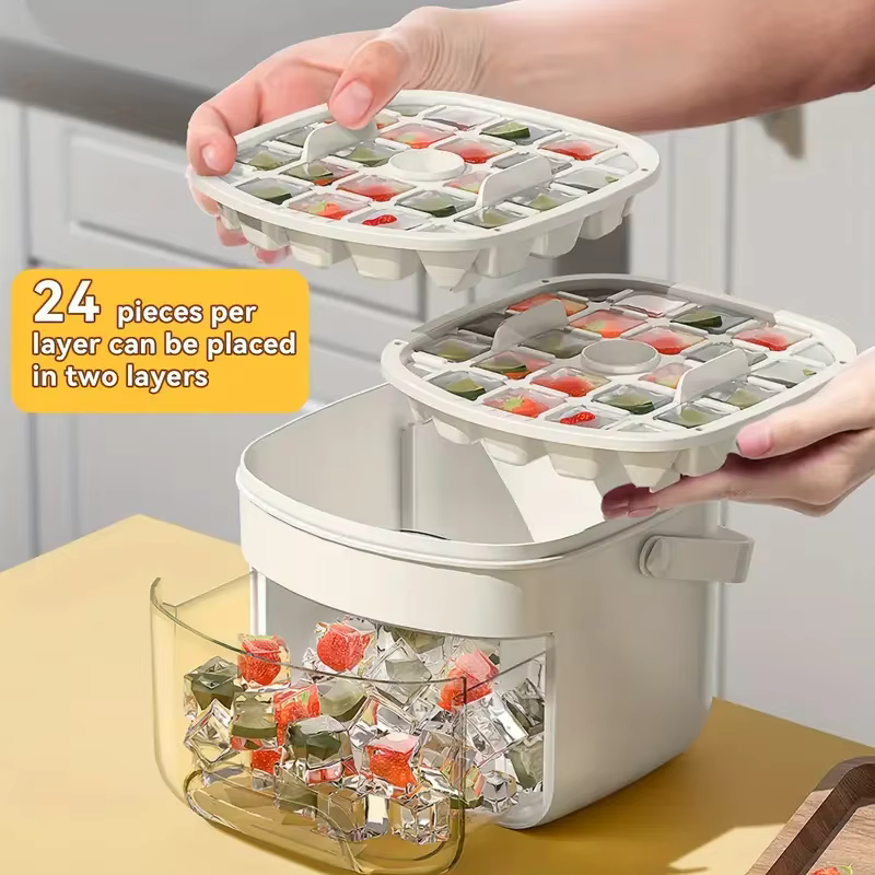 H4860P Máquina de hielo extragrande: bandeja de almacenamiento de plástico de doble capa y de calidad alimentaria, diseño portátil para bebidas, utensilio de cocina esencial. - Imagen 4
