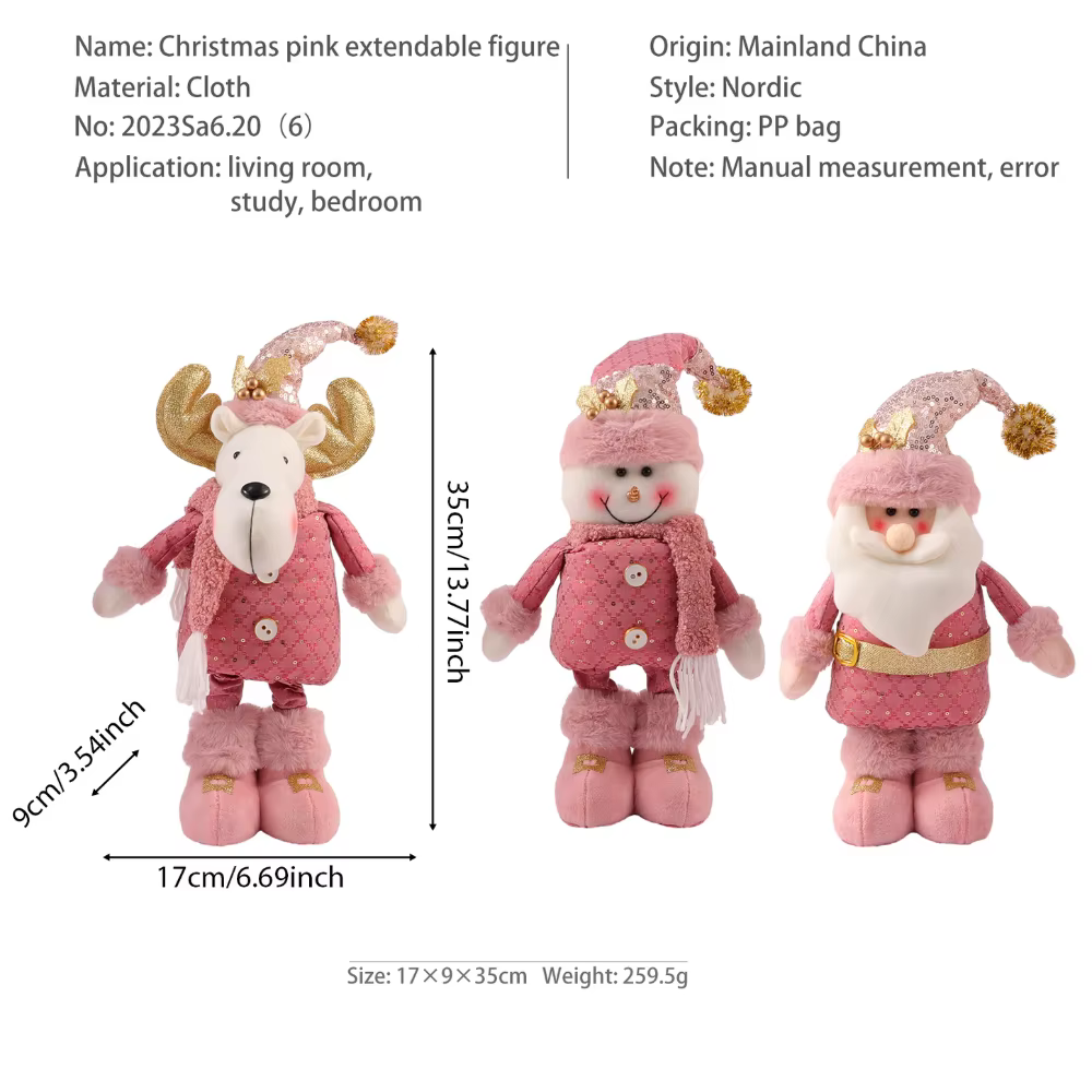 H4842P Muñeco de peluche de pie grande hecho a mano, rosa, retráctil, adorno de Navidad, regalo, decoración de Festival, decoración de sala de estar - Imagen 5