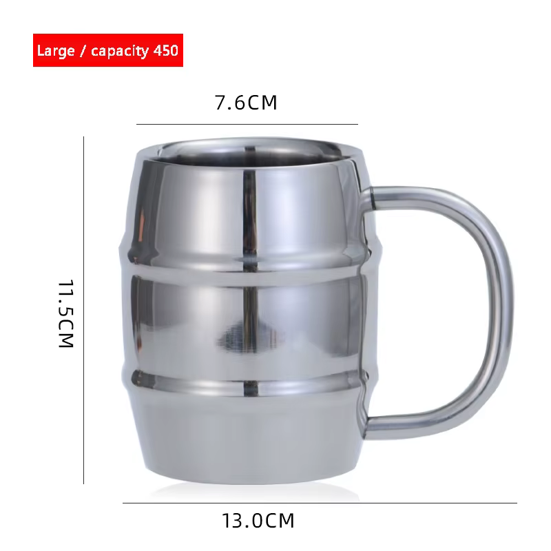 H5855P Taza de cerveza de acero inoxidable doble para acampar al aire libre, taza de café occidental con asa, taza de agua portátil aislada, 500/450ml - Imagen 6