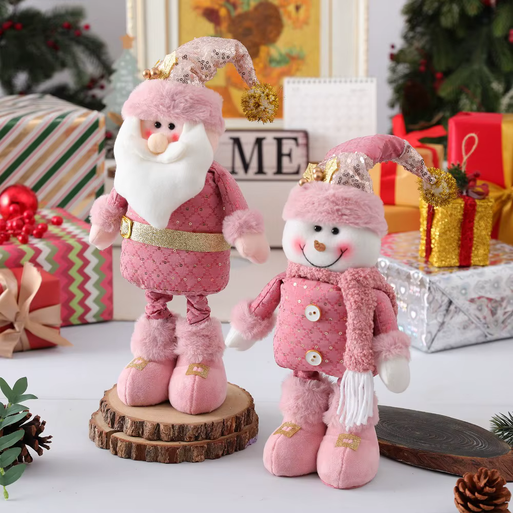 H4842P Muñeco de peluche de pie grande hecho a mano, rosa, retráctil, adorno de Navidad, regalo, decoración de Festival, decoración de sala de estar - Imagen 4
