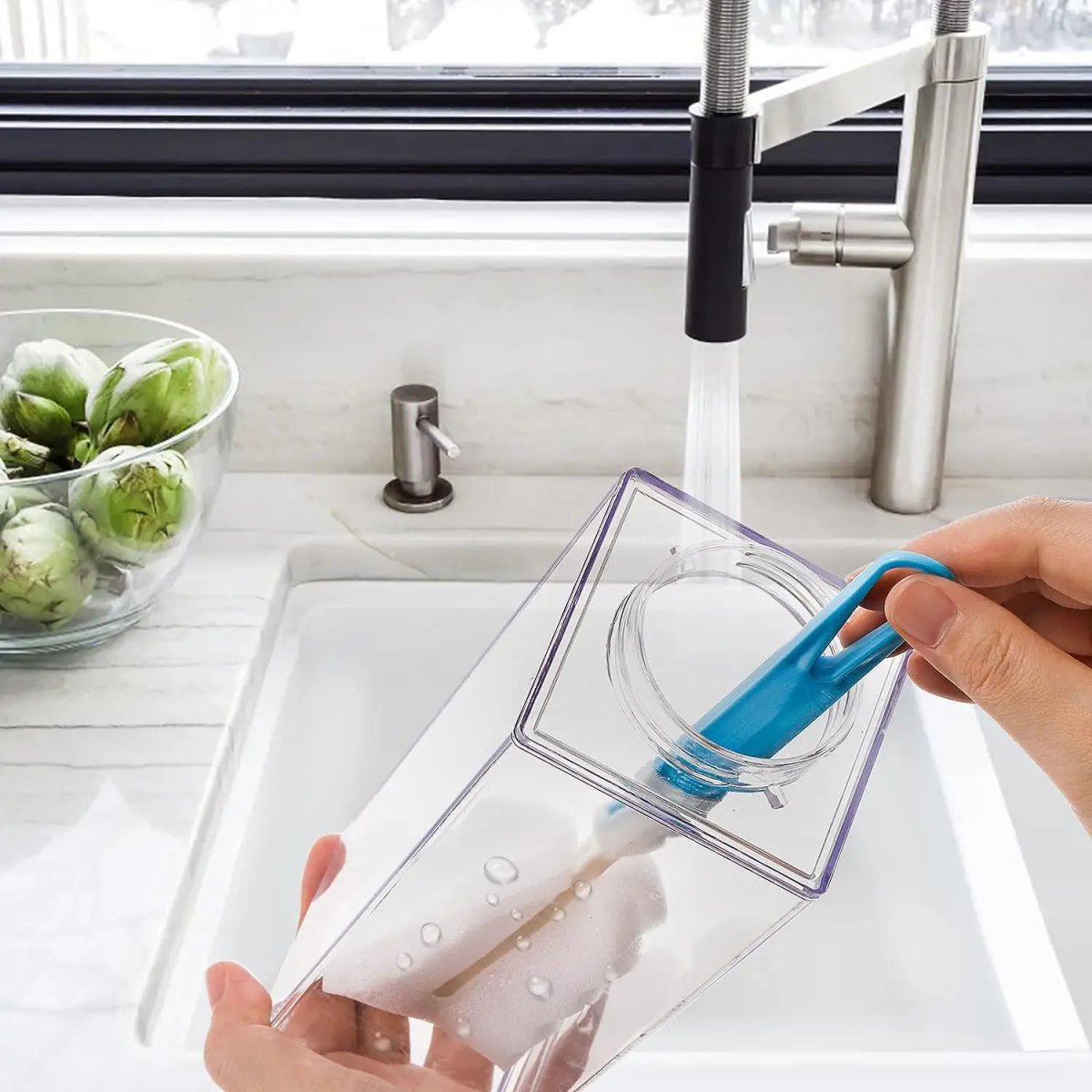 H2815P Botella cuadrada de plástico para almacenamiento de leche, recipiente transparente con forma de caja para leche, café, zumo, té, deportes al aire libre, Camping y gimnasio, 1000ML - Imagen 4