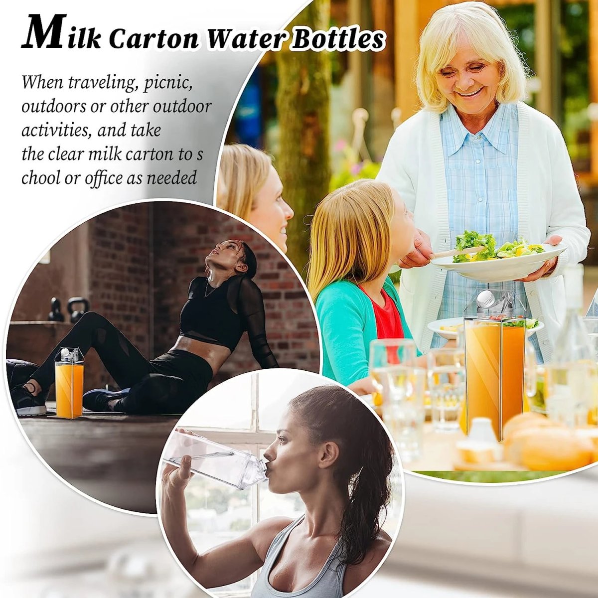 H2815P Botella cuadrada de plástico para almacenamiento de leche, recipiente transparente con forma de caja para leche, café, zumo, té, deportes al aire libre, Camping y gimnasio, 1000ML - Imagen 5