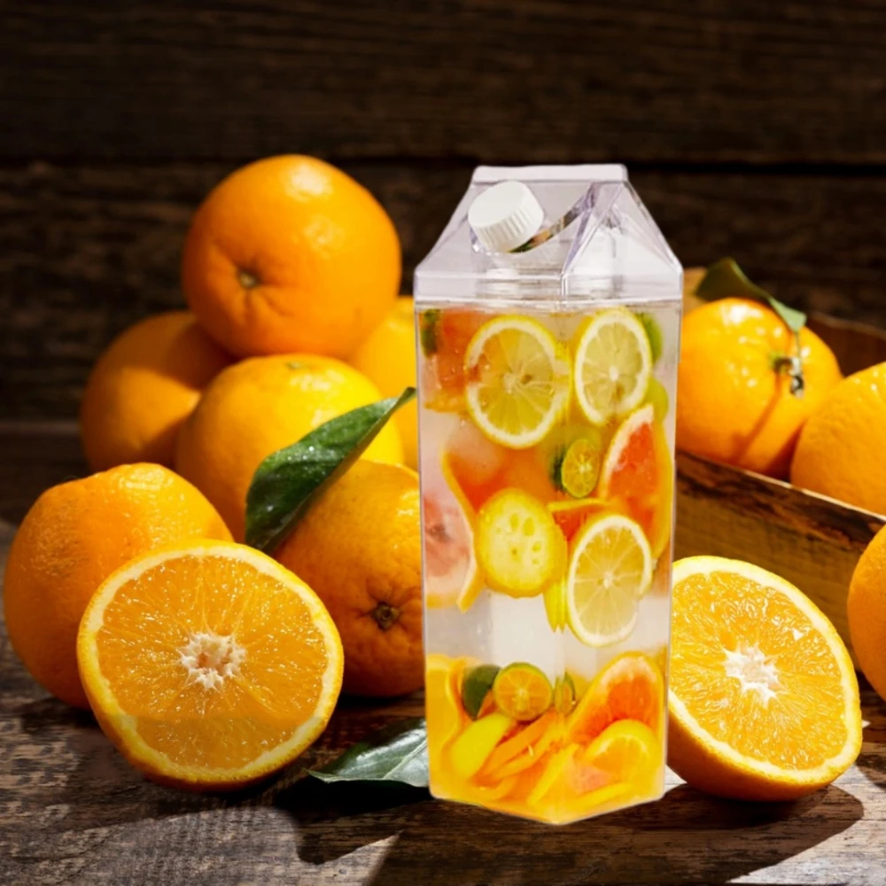 H2815P Botella cuadrada de plástico para almacenamiento de leche, recipiente transparente con forma de caja para leche, café, zumo, té, deportes al aire libre, Camping y gimnasio, 1000ML - Imagen 9