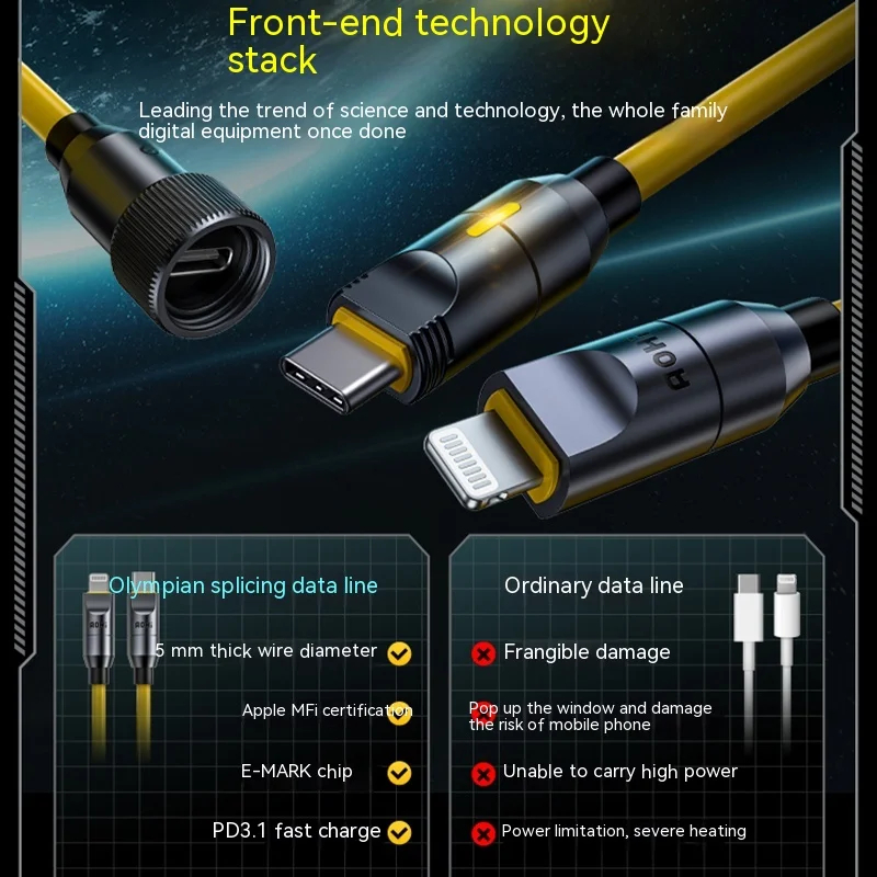 H2914P Cable de datos Aohi Spring Cables de carga rápida futuros Línea de carga rápida tipo C Líneas de datos portátiles Cables de compatibilidad con múltiples dispositivos - Imagen 4